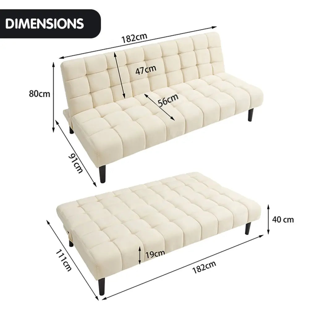 Sarantino Faux Suede Fabric Sofa Bed Furniture Lounge Seat Beige - Furniture > Sofas