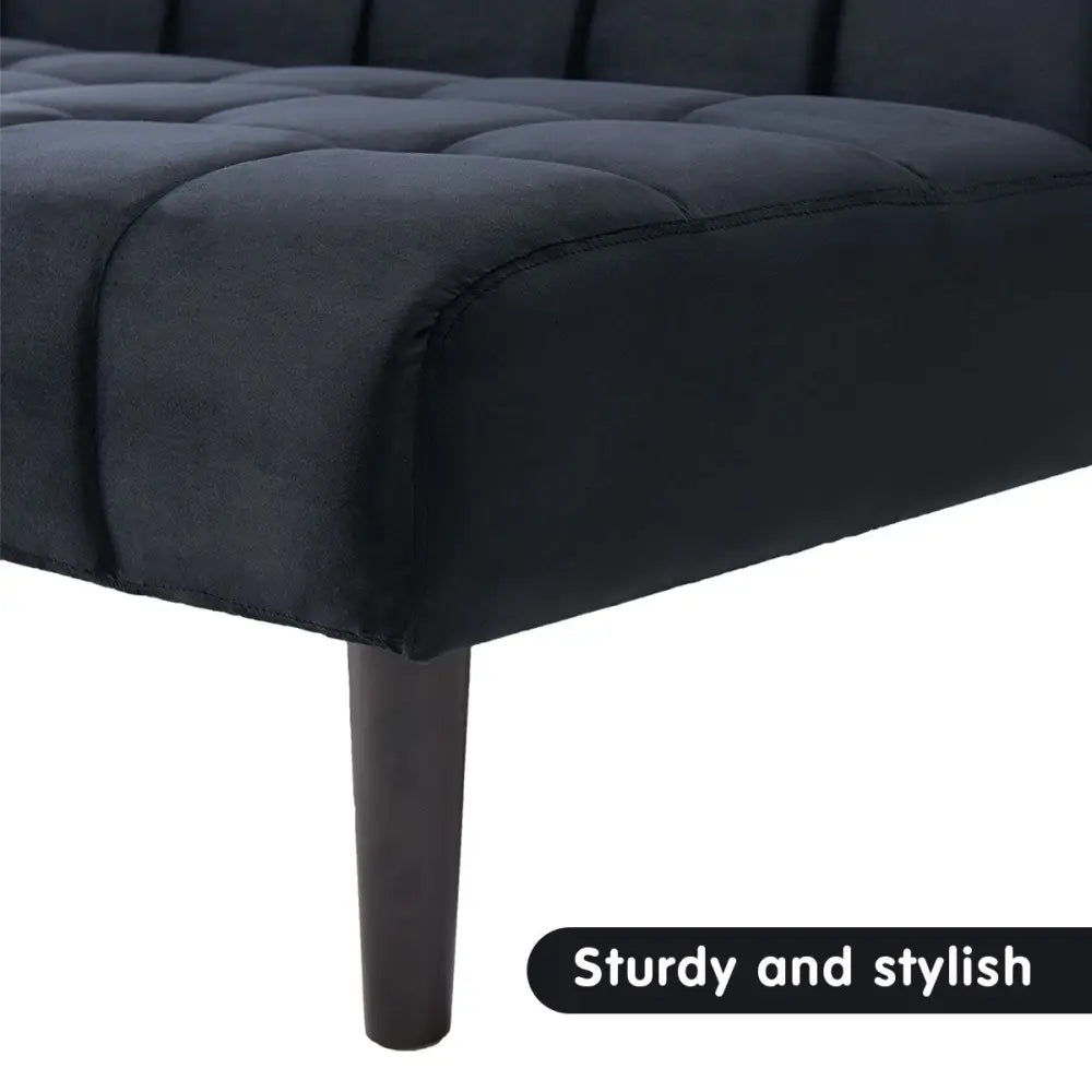 Sarantino Faux Suede Fabric Sofa Bed Furniture Lounge Seat Black - Furniture > Sofas