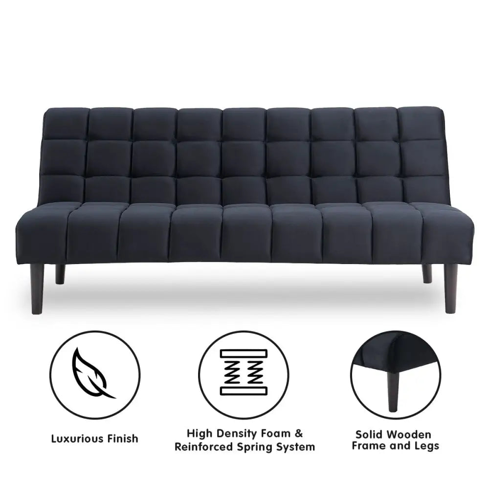 Sarantino Faux Suede Fabric Sofa Bed Furniture Lounge Seat Black - Furniture > Sofas