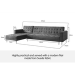 Sarantino Faux Velvet Corner Wooden Sofa Bed Couch with Chaise - Grey - Furniture > Sofas