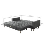 Sarantino Faux Velvet Corner Wooden Sofa Bed Couch with Chaise - Grey - Furniture > Sofas