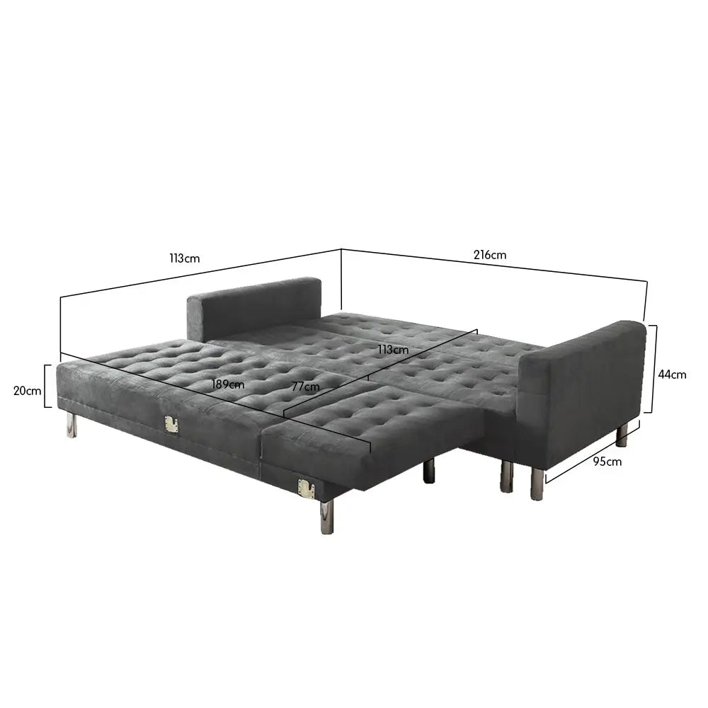 Sarantino Faux Velvet Corner Wooden Sofa Bed Couch with Chaise - Grey - Furniture > Sofas