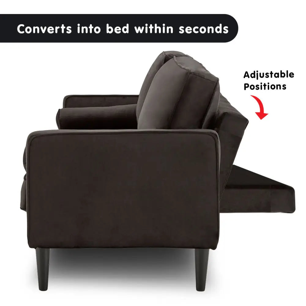 Sarantino Faux Velvet Sofa Bed Couch Furniture Lounge Suite - Black - Furniture > Sofas