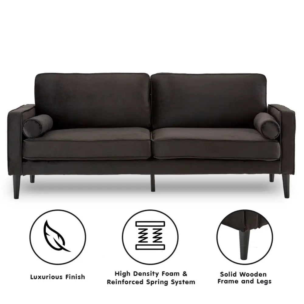 Sarantino Faux Velvet Sofa Bed Couch Furniture Lounge Suite - Black - Furniture > Sofas