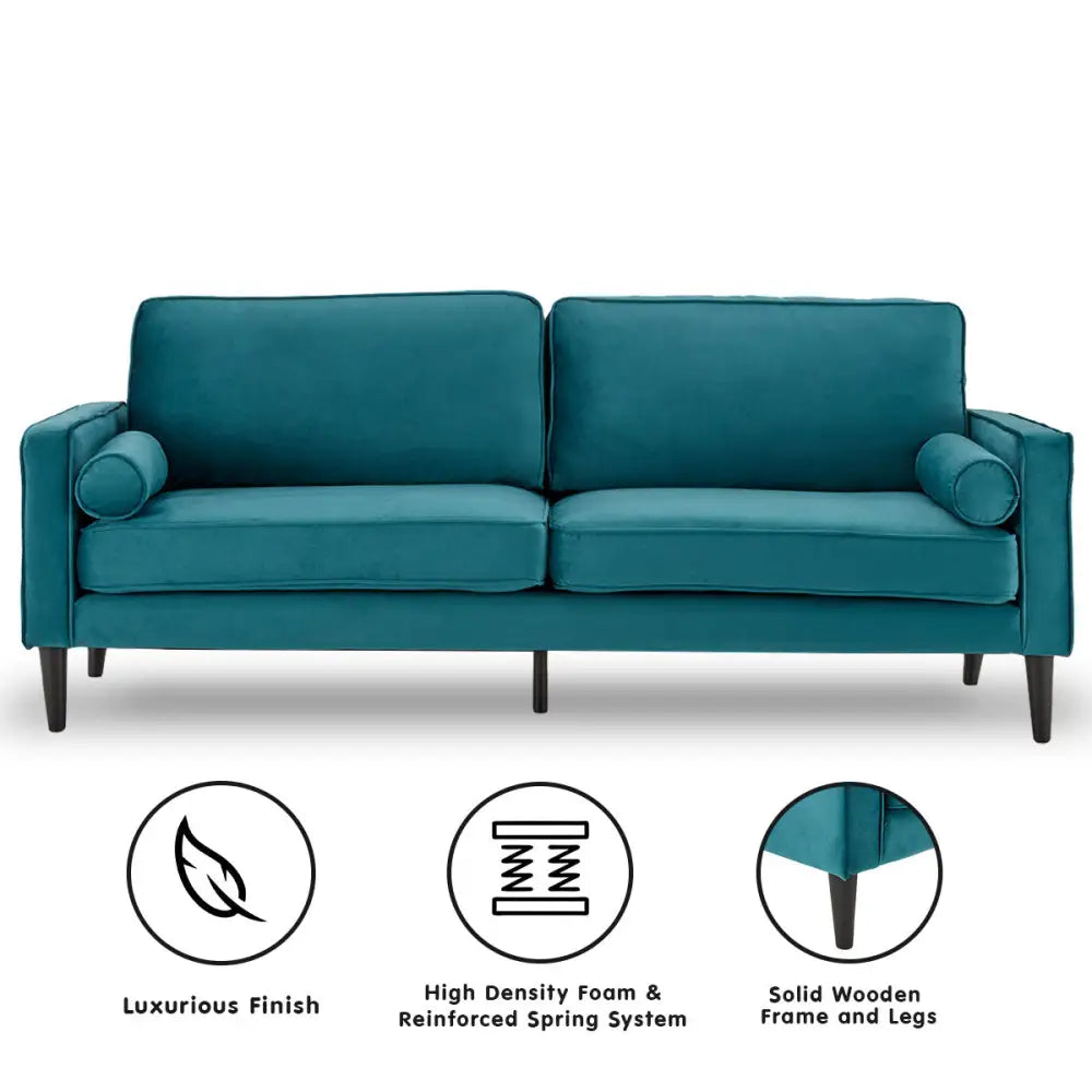 Sarantino Faux Velvet Sofa Bed Couch Furniture Lounge Suite Seat Blue - Furniture > Sofas