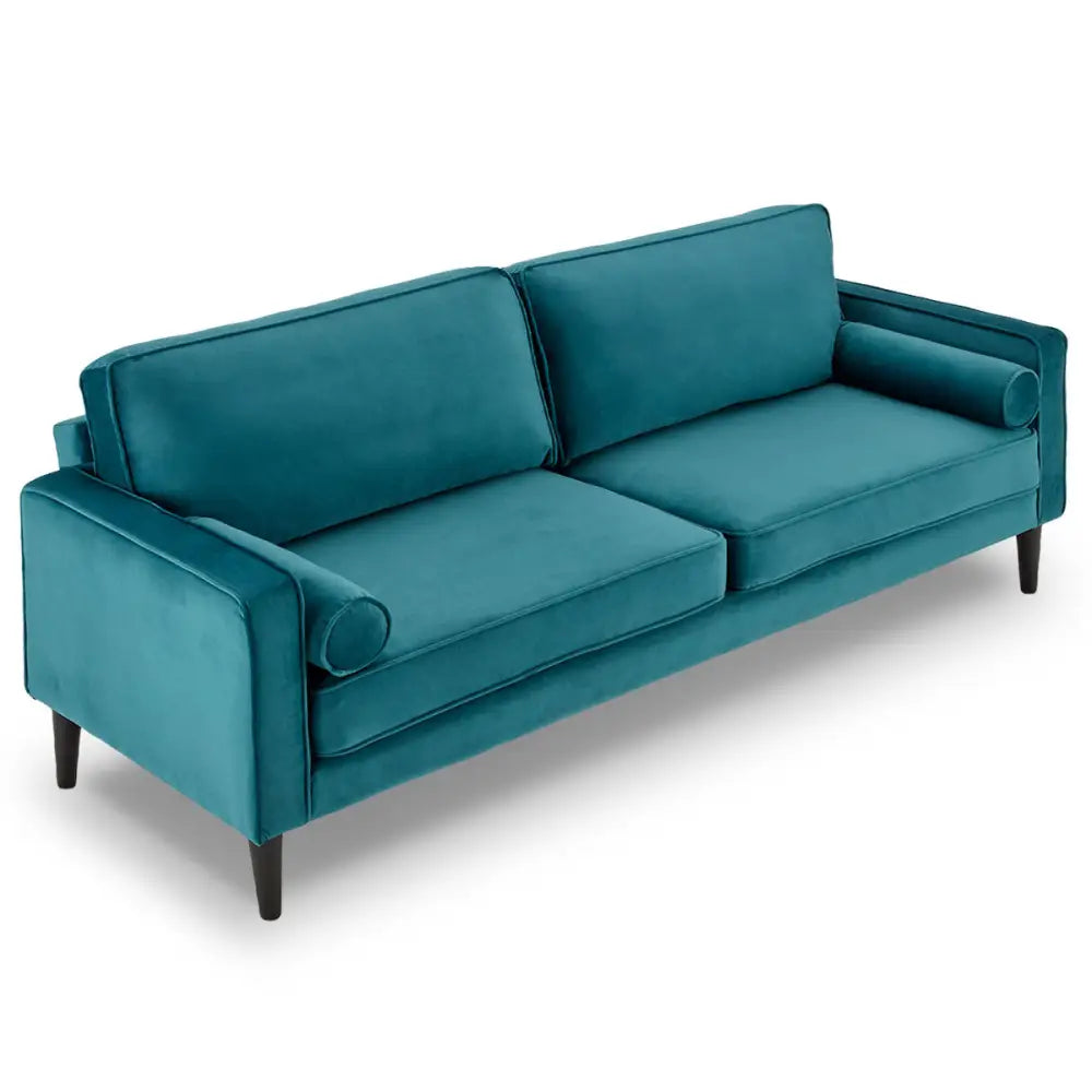 Sarantino Faux Velvet Sofa Bed Couch Furniture Lounge Suite Seat Blue - Furniture > Sofas