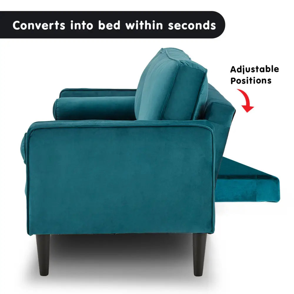 Sarantino Faux Velvet Sofa Bed Couch Furniture Lounge Suite Seat Blue - Furniture > Sofas