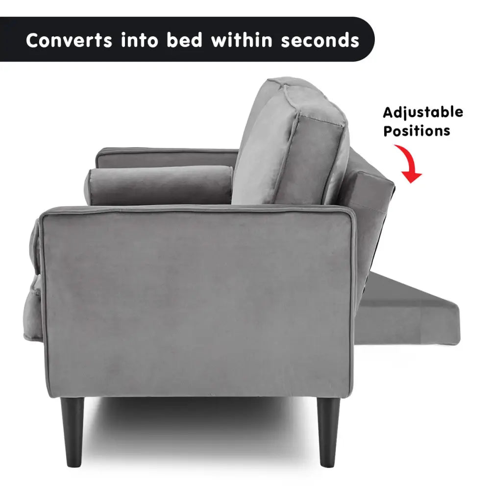 Sarantino Faux Velvet Sofa Bed Couch Furniture Lounge Suite Seat Grey - Furniture > Sofas