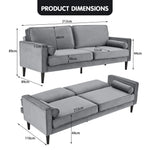 Sarantino Faux Velvet Sofa Bed Couch Furniture Lounge Suite Seat Grey - Furniture > Sofas