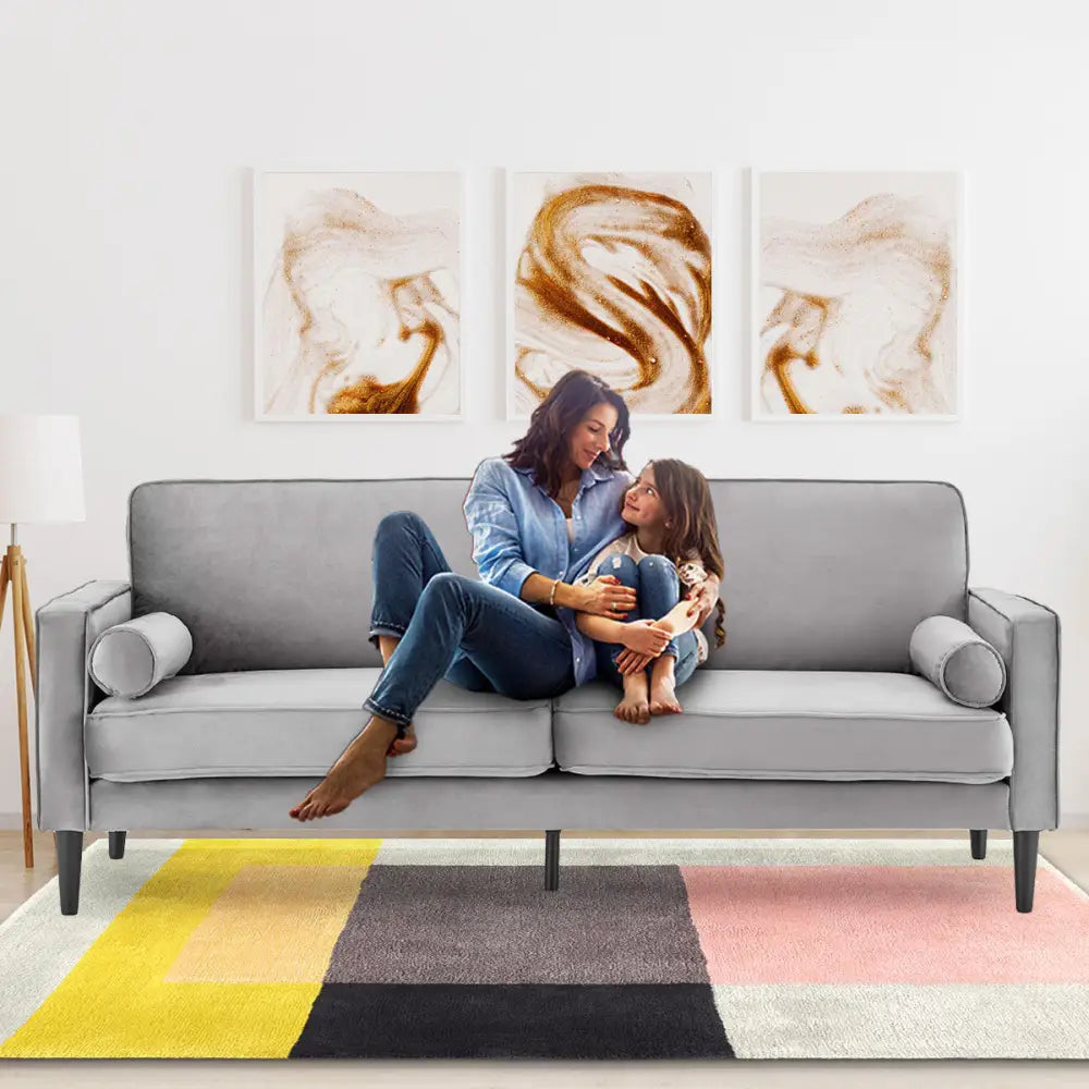 Sarantino Faux Velvet Sofa Bed Couch Furniture Lounge Suite Seat Grey - Furniture > Sofas