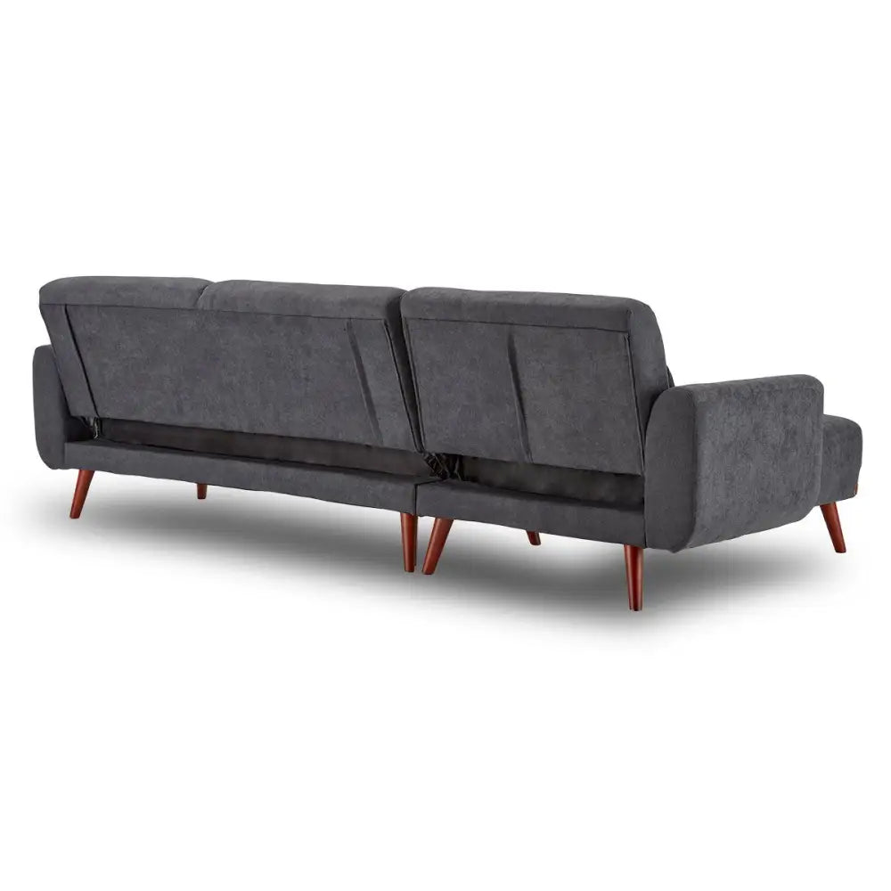 Sarantino Faux Velvet Sofa Bed Couch Lounge Chaise Cushions Dark Grey - Furniture > Sofas