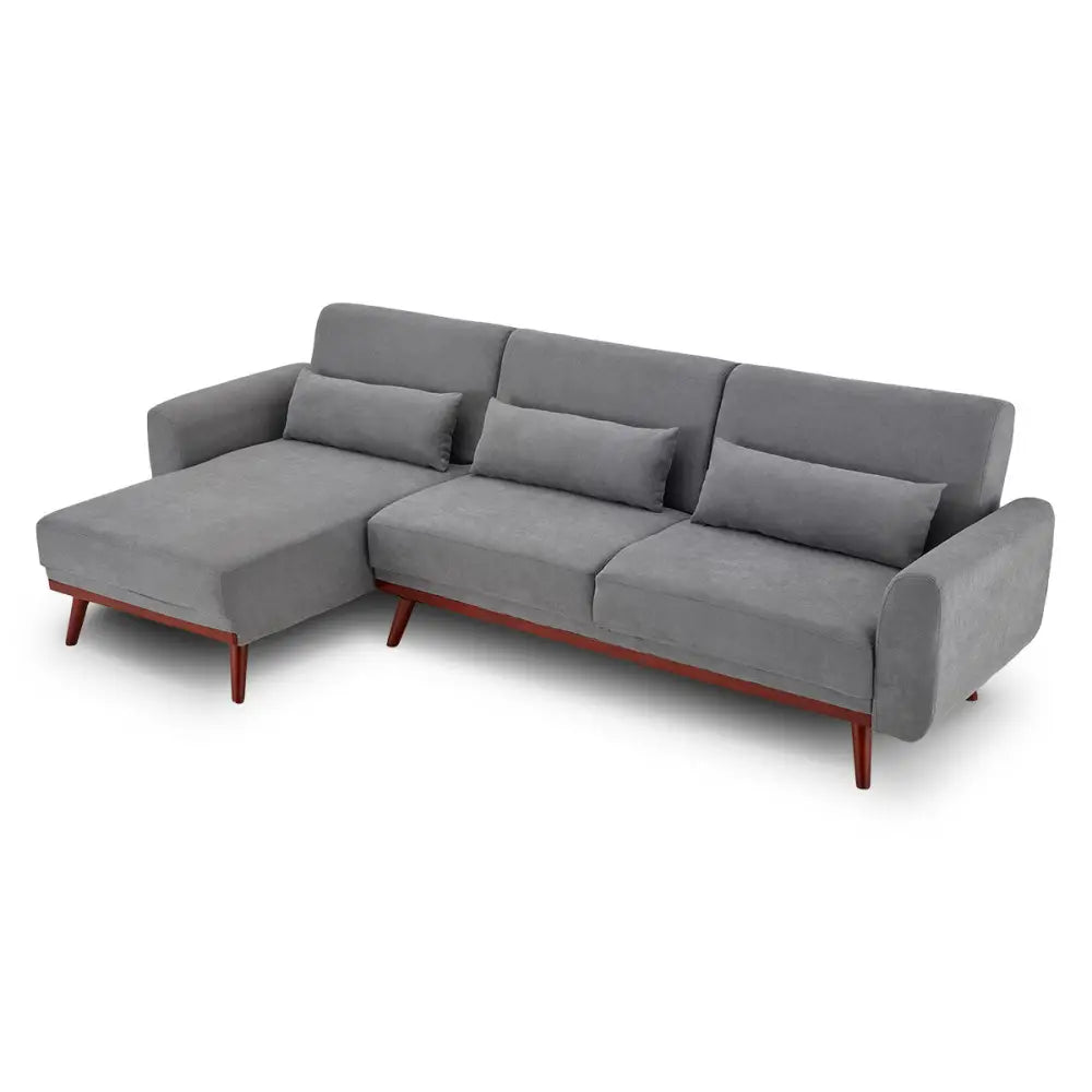 Sarantino Faux Velvet Sofa Bed Couch Lounge Chaise Cushions Light Grey - Furniture > Sofas