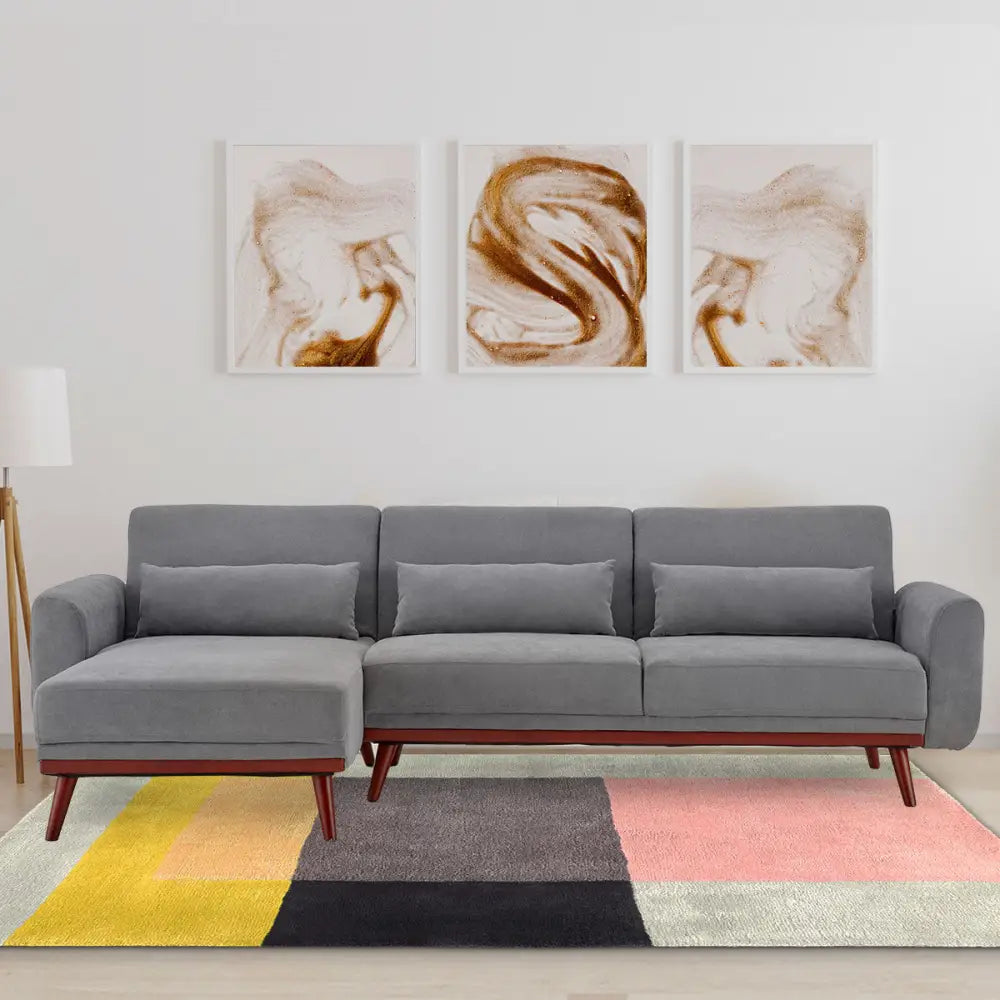 Sarantino Faux Velvet Sofa Bed Couch Lounge Chaise Cushions Light Grey - Furniture > Sofas