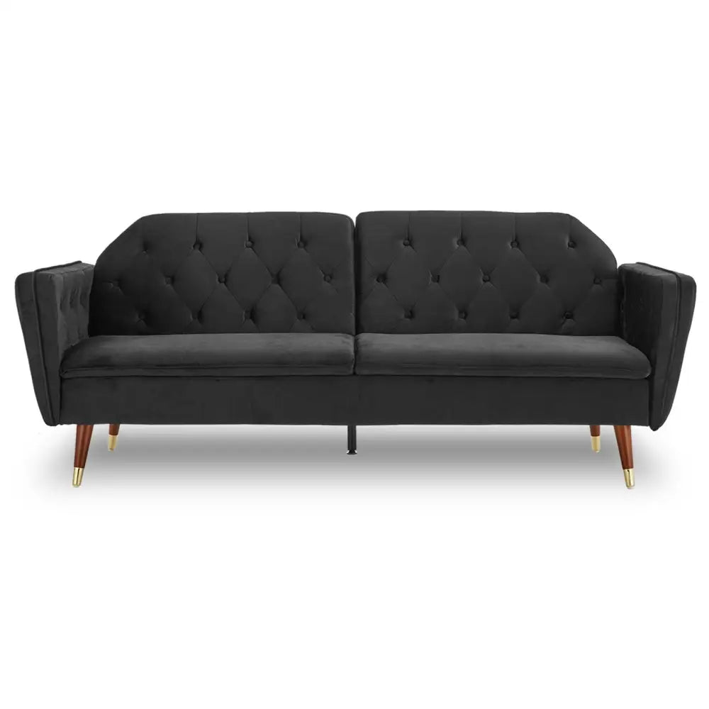 Sarantino Faux Velvet Tufted Sofa Bed Couch Futon - Black - Furniture > Sofas