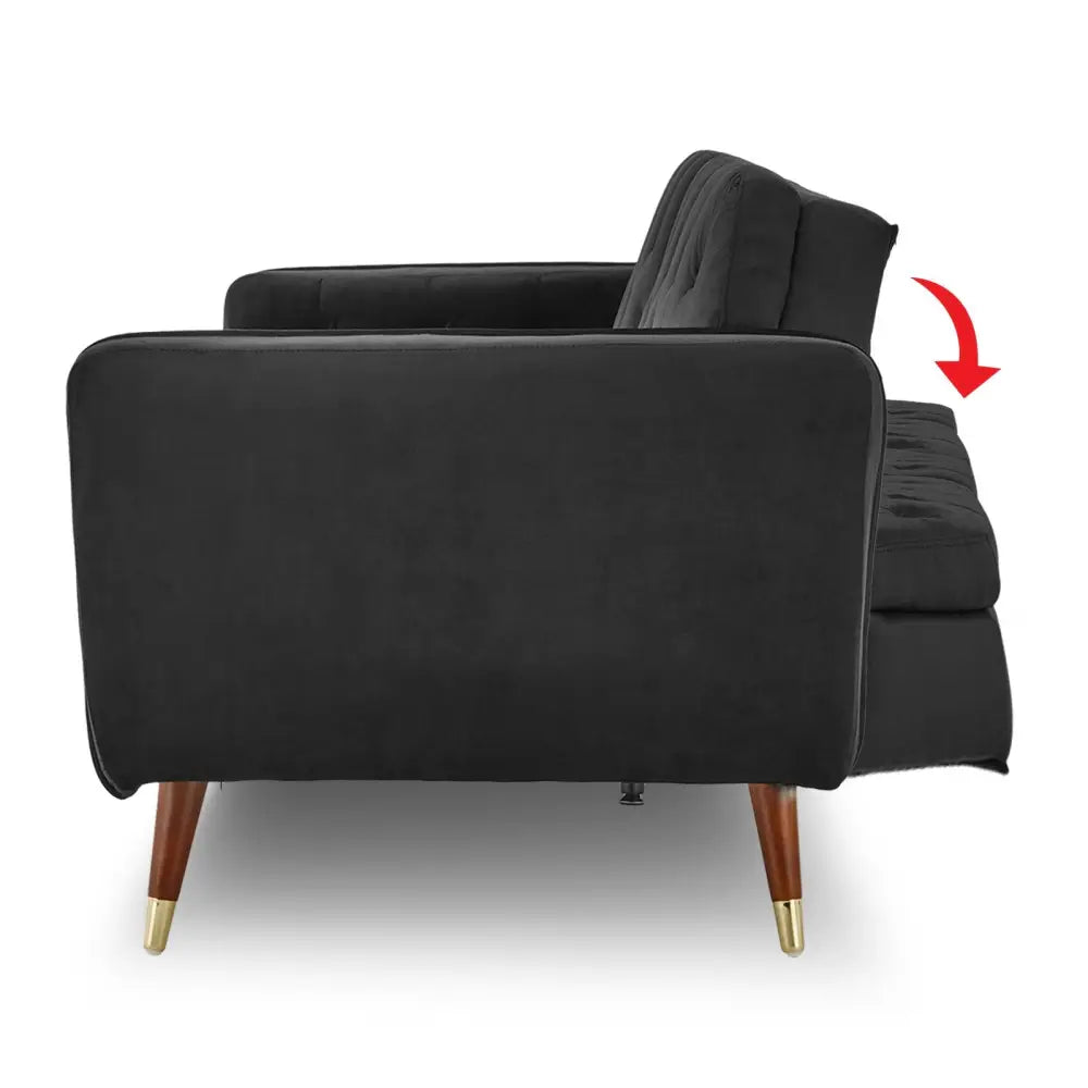 Sarantino Faux Velvet Tufted Sofa Bed Couch Futon - Black - Furniture > Sofas