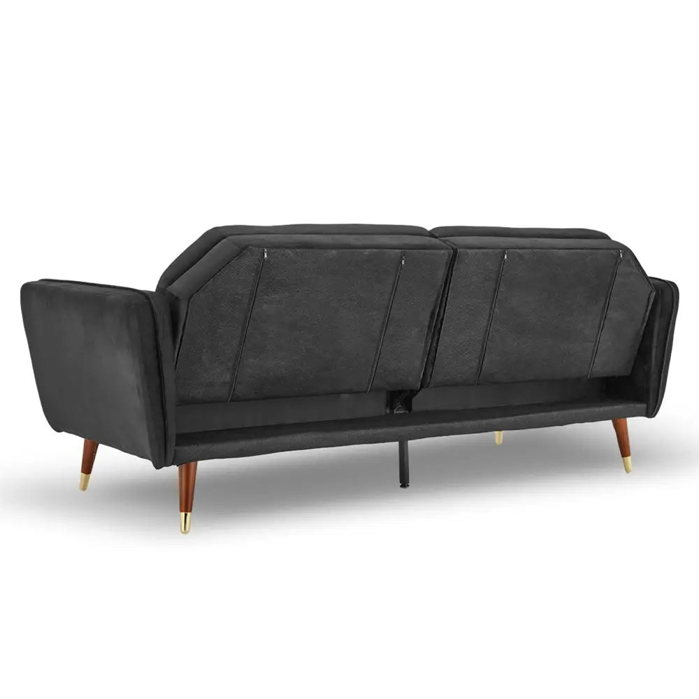 Sarantino Faux Velvet Tufted Sofa Bed Couch Futon - Black - Furniture > Sofas