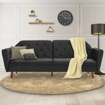 Sarantino Faux Velvet Tufted Sofa Bed Couch Futon - Black - Furniture > Sofas