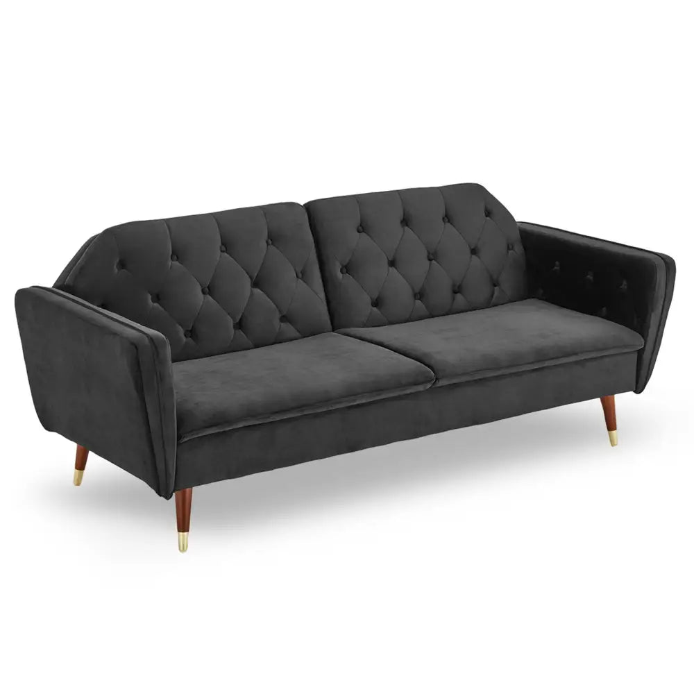 Sarantino Faux Velvet Tufted Sofa Bed Couch Futon - Black - Furniture > Sofas