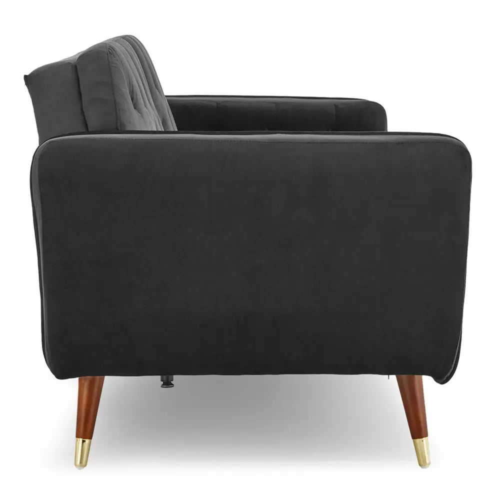 Sarantino Faux Velvet Tufted Sofa Bed Couch Futon - Black - Furniture > Sofas