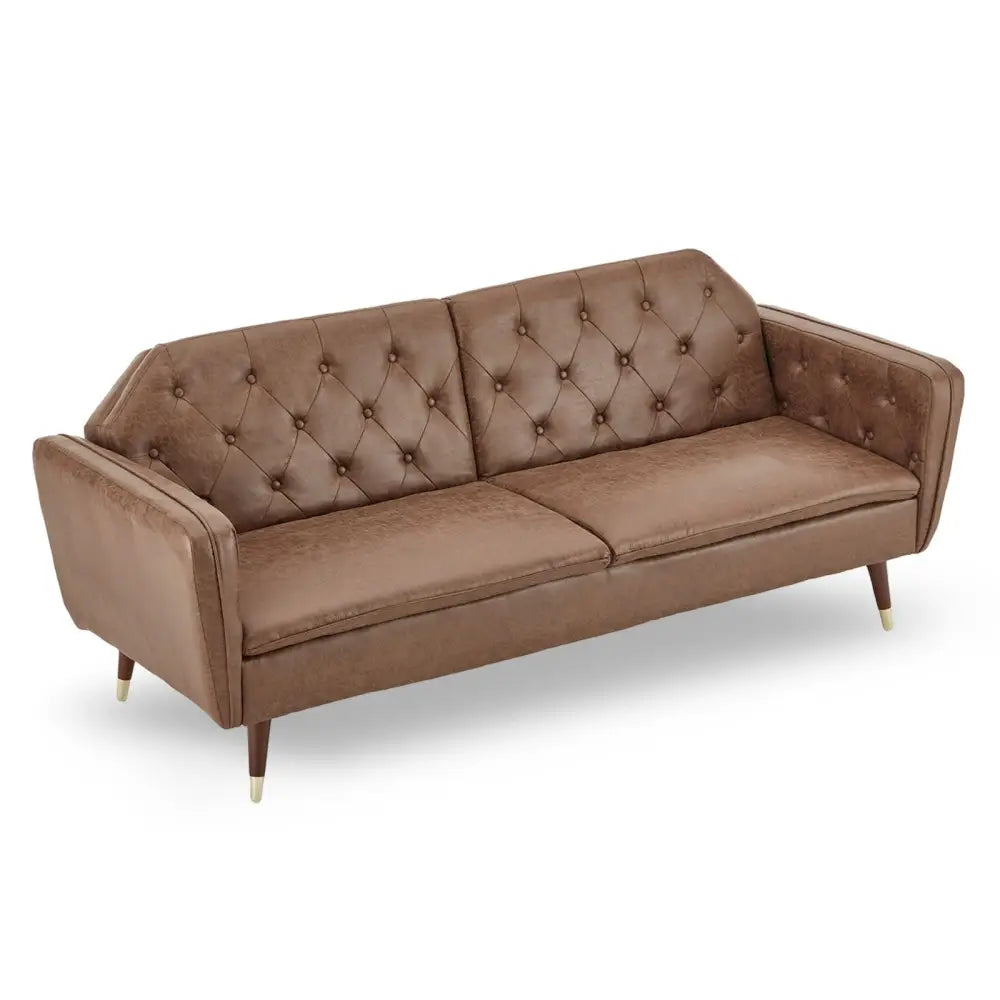 Sarantino Faux Velvet Tufted Sofa Bed Couch Futon - Brown - Furniture > Bar Stools & Chairs > Arm Chairs & Recliners