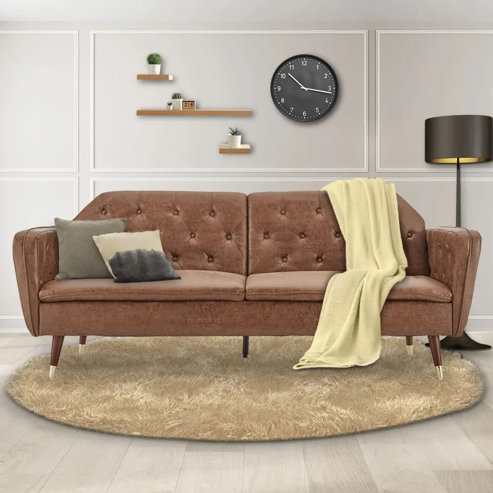Sarantino Faux Velvet Tufted Sofa Bed Couch Futon - Brown - Furniture > Bar Stools & Chairs > Arm Chairs & Recliners
