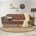 Sarantino Faux Velvet Tufted Sofa Bed Couch Futon - Brown - Furniture > Bar Stools & Chairs > Arm Chairs & Recliners