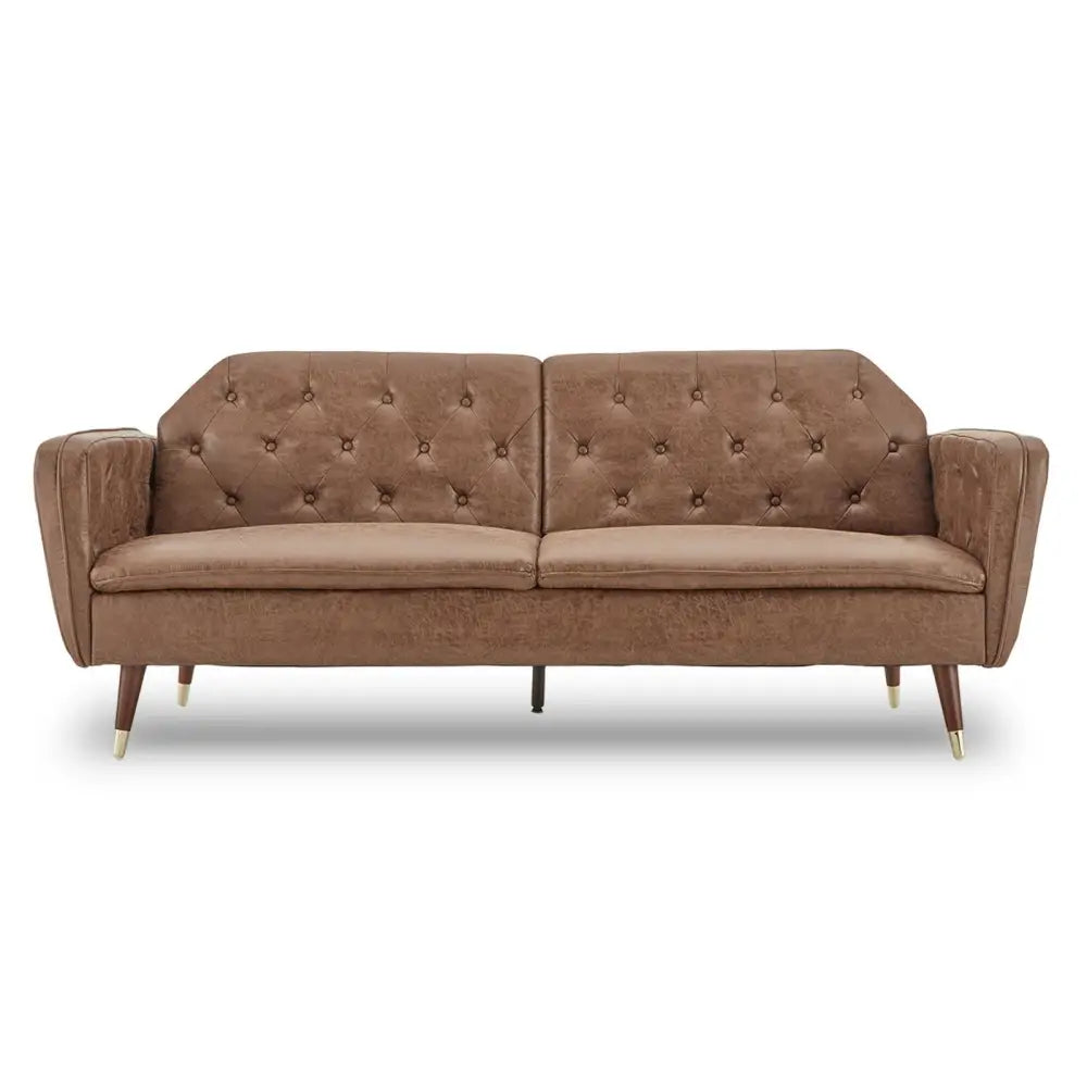 Sarantino Faux Velvet Tufted Sofa Bed Couch Futon - Brown - Furniture > Bar Stools & Chairs > Arm Chairs & Recliners