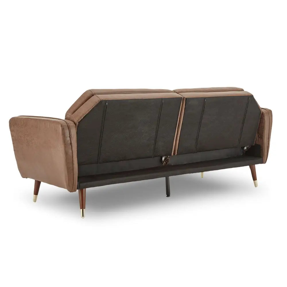 Sarantino Faux Velvet Tufted Sofa Bed Couch Futon - Brown - Furniture > Bar Stools & Chairs > Arm Chairs & Recliners