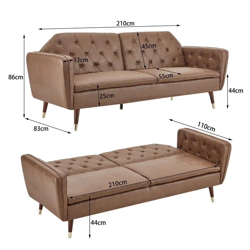 Sarantino Faux Velvet Tufted Sofa Bed Couch Futon - Brown - Furniture > Bar Stools & Chairs > Arm Chairs & Recliners
