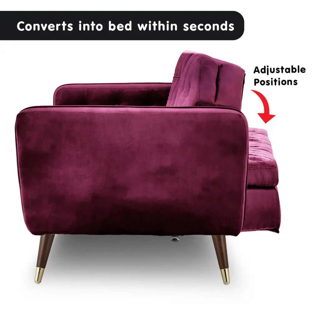 Sarantino Faux Velvet Tufted Sofa Bed Couch Futon - Burgundy - Furniture > Sofas