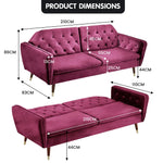 Sarantino Faux Velvet Tufted Sofa Bed Couch Futon - Burgundy - Furniture > Sofas