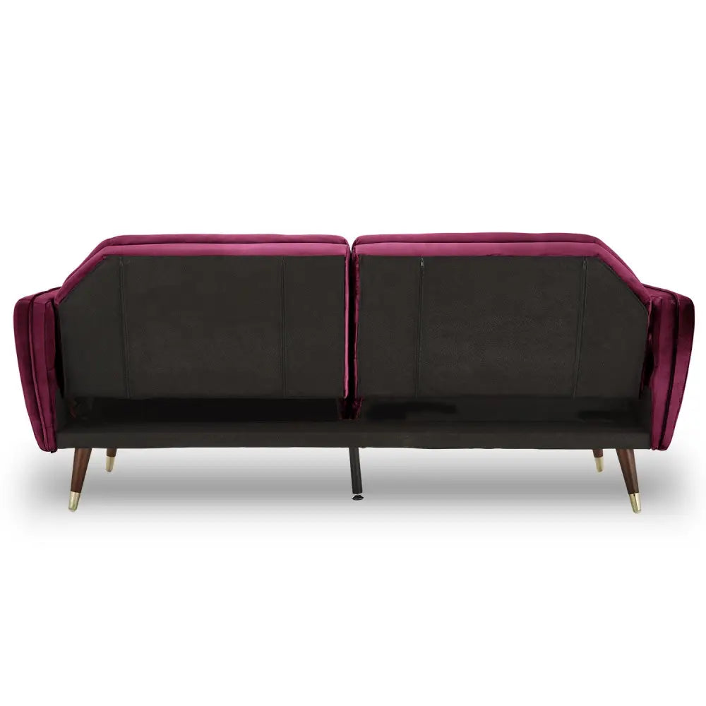 Sarantino Faux Velvet Tufted Sofa Bed Couch Futon - Burgundy - Furniture > Sofas
