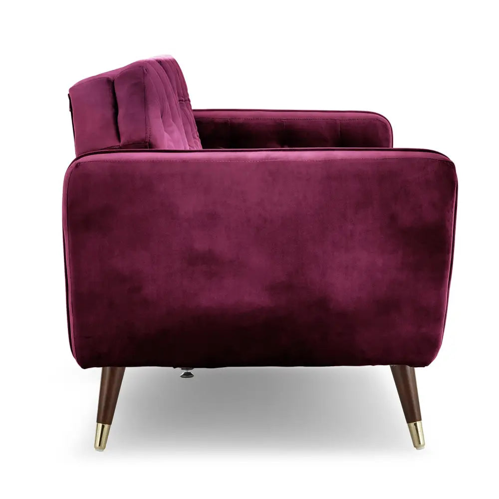 Sarantino Faux Velvet Tufted Sofa Bed Couch Futon - Burgundy - Furniture > Sofas
