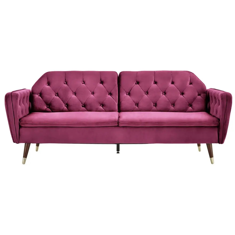 Sarantino Faux Velvet Tufted Sofa Bed Couch Futon - Burgundy - Furniture > Sofas