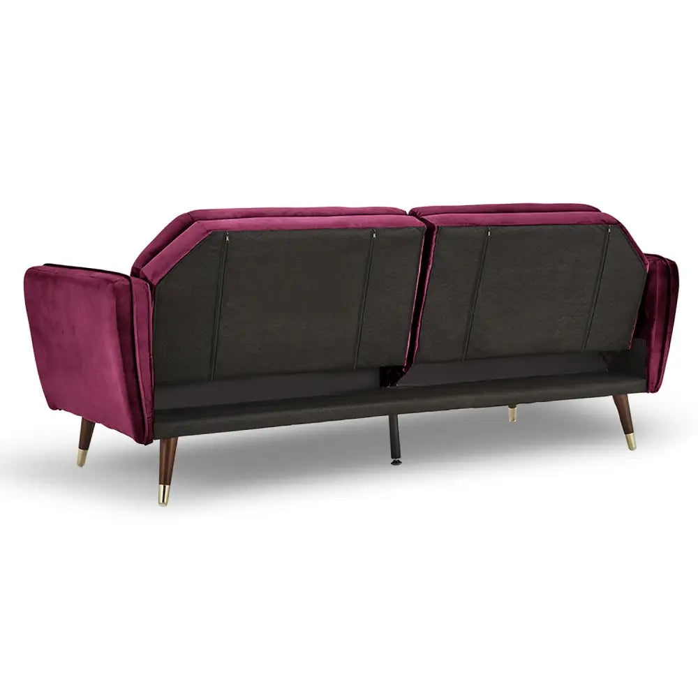 Sarantino Faux Velvet Tufted Sofa Bed Couch Futon - Burgundy - Furniture > Sofas