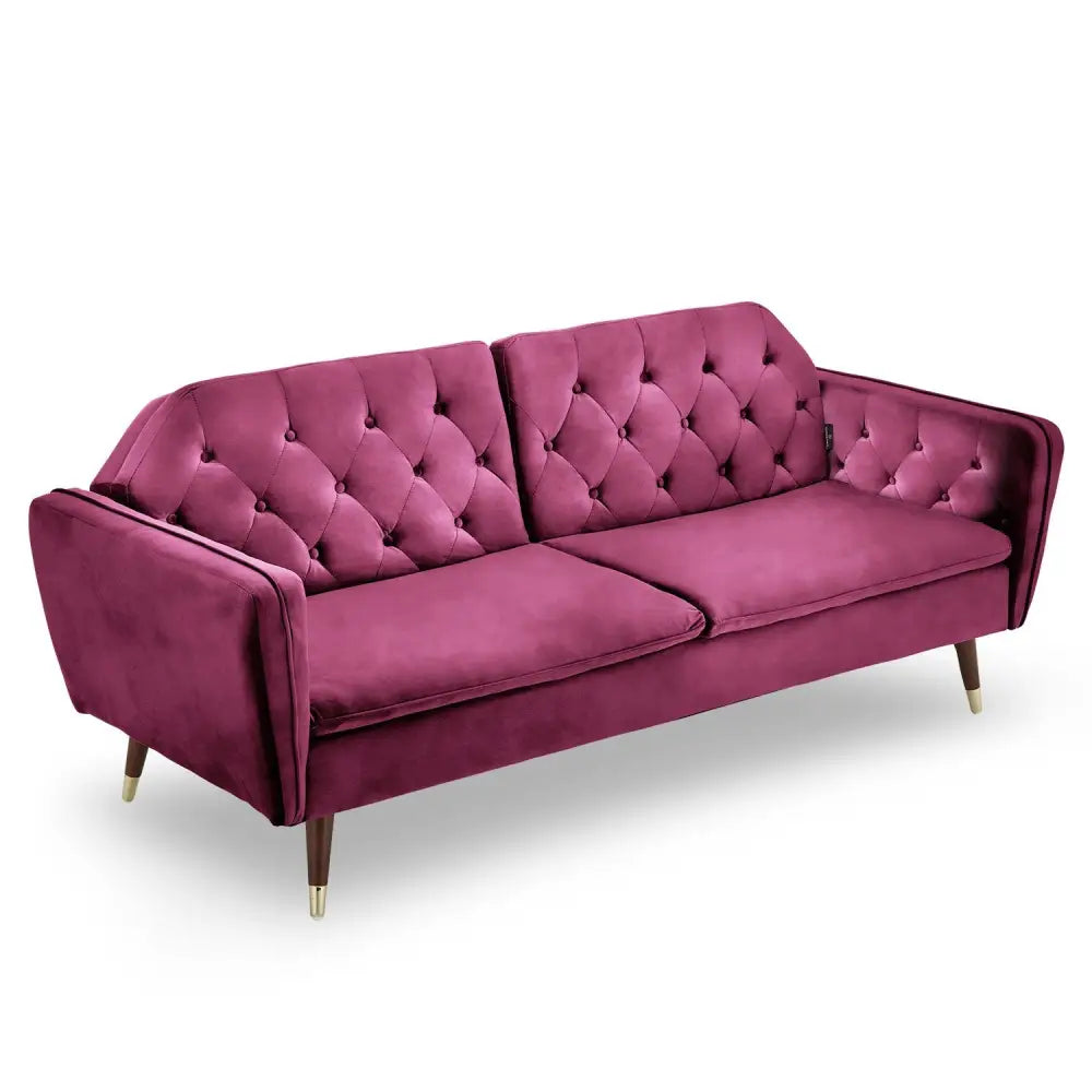 Sarantino Faux Velvet Tufted Sofa Bed Couch Futon - Burgundy - Furniture > Sofas