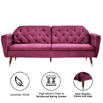 Sarantino Faux Velvet Tufted Sofa Bed Couch Futon - Burgundy - Furniture > Sofas