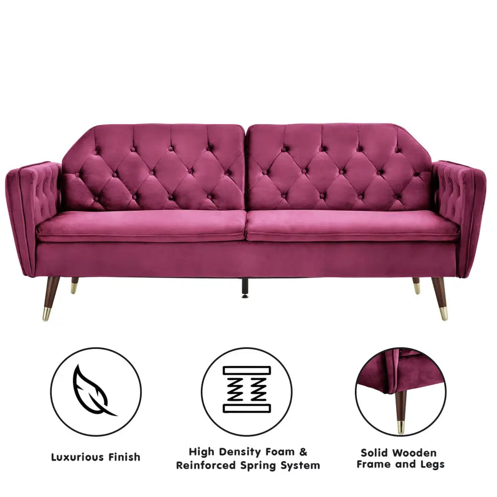Sarantino Faux Velvet Tufted Sofa Bed Couch Futon - Burgundy - Furniture > Sofas