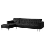 Sarantino Faux Velveteen Corner Wooden Sofa Bed Couch with Chaise Black - Furniture > Sofas