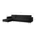 Sarantino Faux Velveteen Corner Wooden Sofa Bed Couch with Chaise Black - Furniture > Sofas