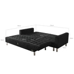 Sarantino Faux Velveteen Corner Wooden Sofa Bed Couch with Chaise Black - Furniture > Sofas