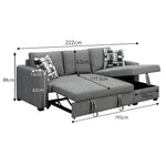 Sarantino Fontana Pullout Sofa Bed with Storage Chaise Lounge - Grey - Furniture > Sofas