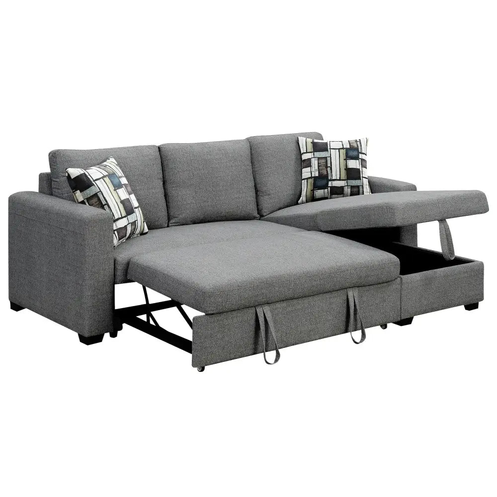 Sarantino Fontana Pullout Sofa Bed with Storage Chaise Lounge - Grey - Furniture > Sofas