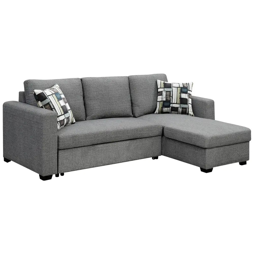Sarantino Fontana Pullout Sofa Bed with Storage Chaise Lounge - Grey - Furniture > Sofas