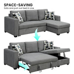 Sarantino Fontana Pullout Sofa Bed with Storage Chaise Lounge - Grey - Furniture > Sofas