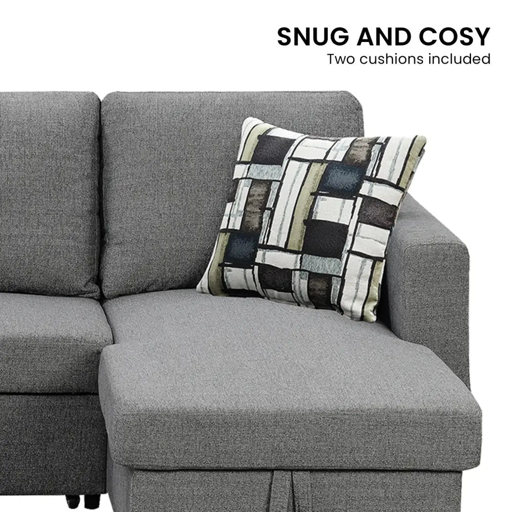 Sarantino Fontana Pullout Sofa Bed with Storage Chaise Lounge - Grey - Furniture > Sofas