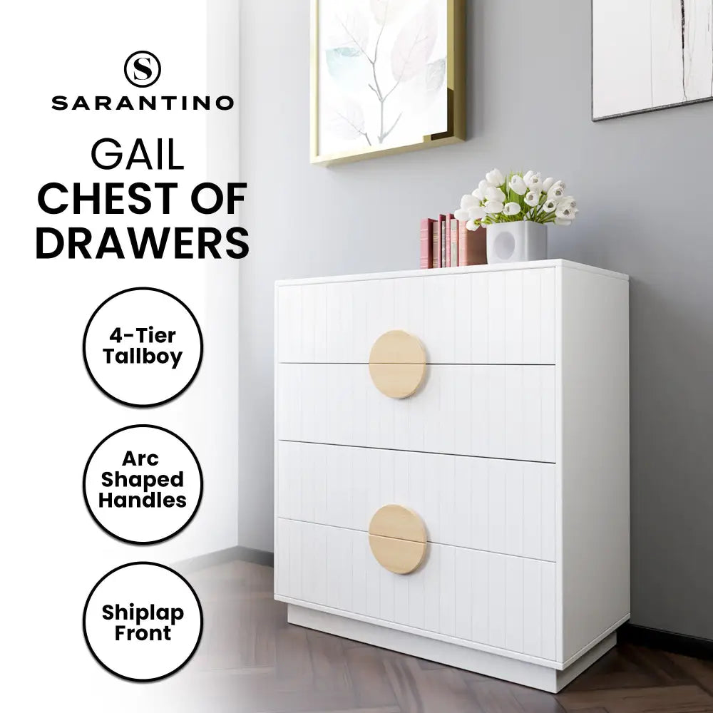 Sarantino Gail Chest Of Drawers Tallboy Dresser In White - Furniture > Living Room