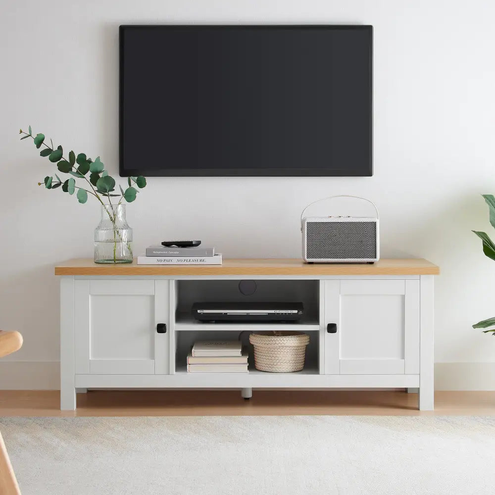 Sarantino Gio Tv Stand - White/natural - Furniture > Living Room