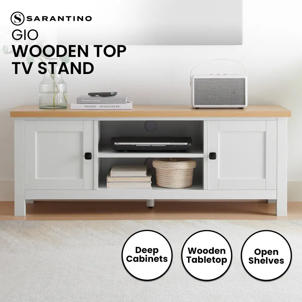 Sarantino Gio Tv Stand - White/natural - Furniture > Living Room
