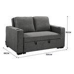 Sarantino Hoffman Linen Dark Grey Convertible Sofa Bed Couch Lounge With Cushions Cupholders Scandinavian-style Wooden